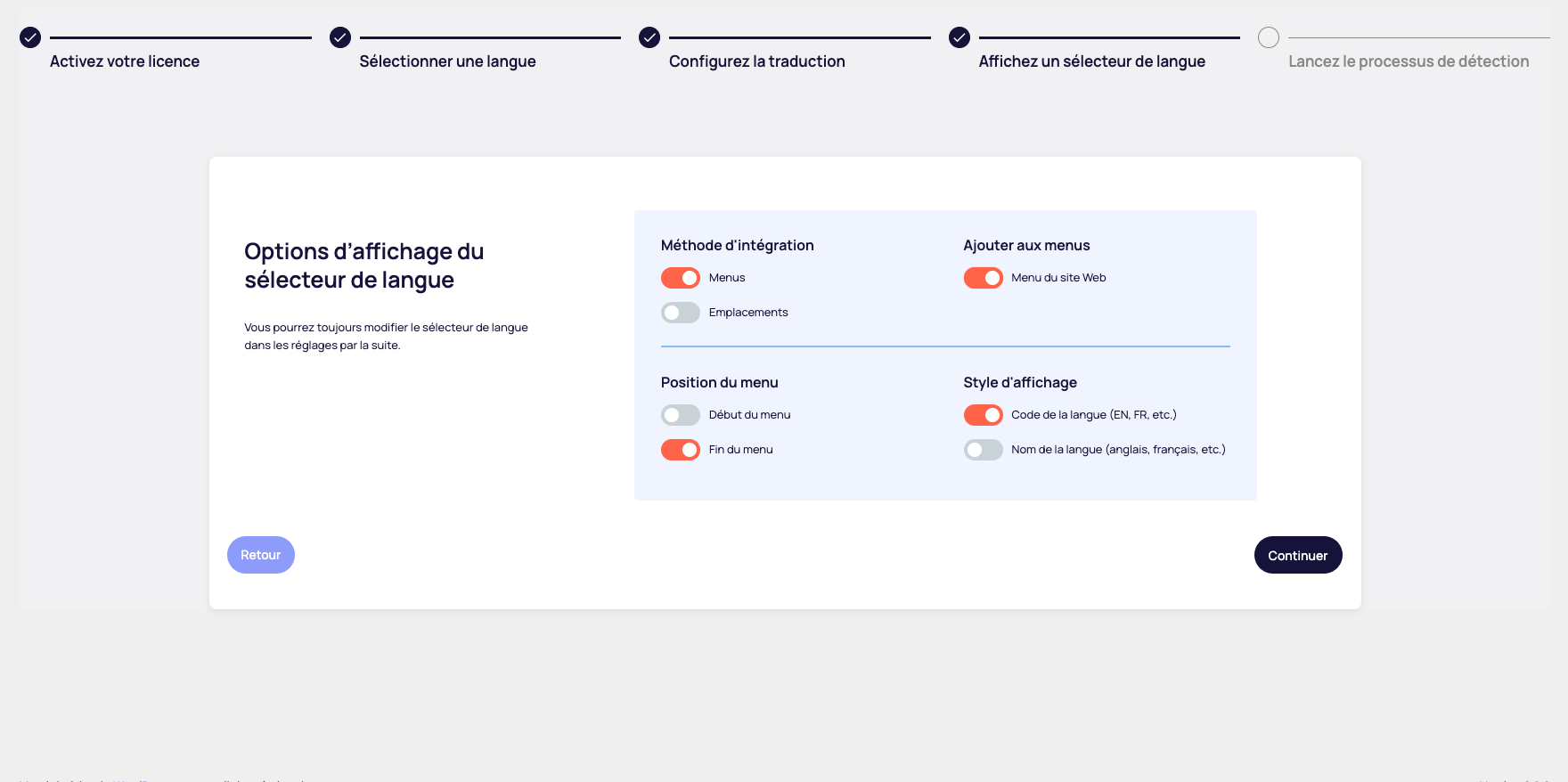 Options d’affichage du sélecteur de langue