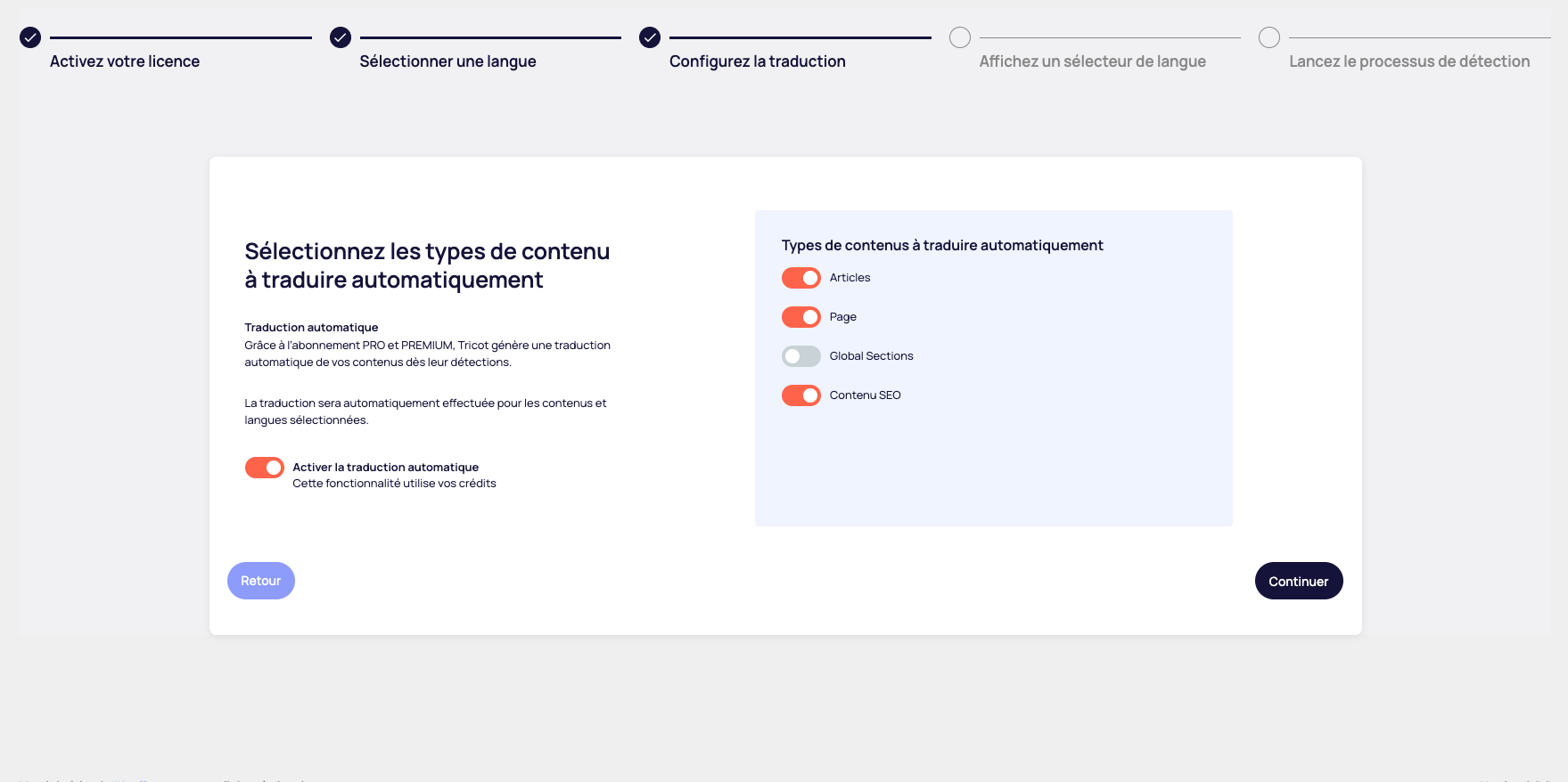 Configuration de la traduction automatique du contenu