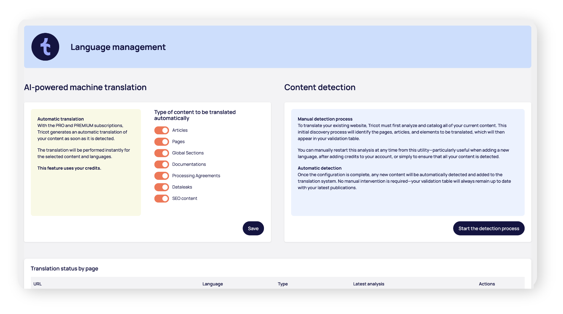 Interface for automatic content detection and translation