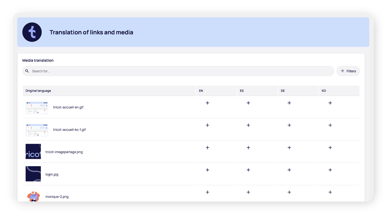 Multilingual media translation interface