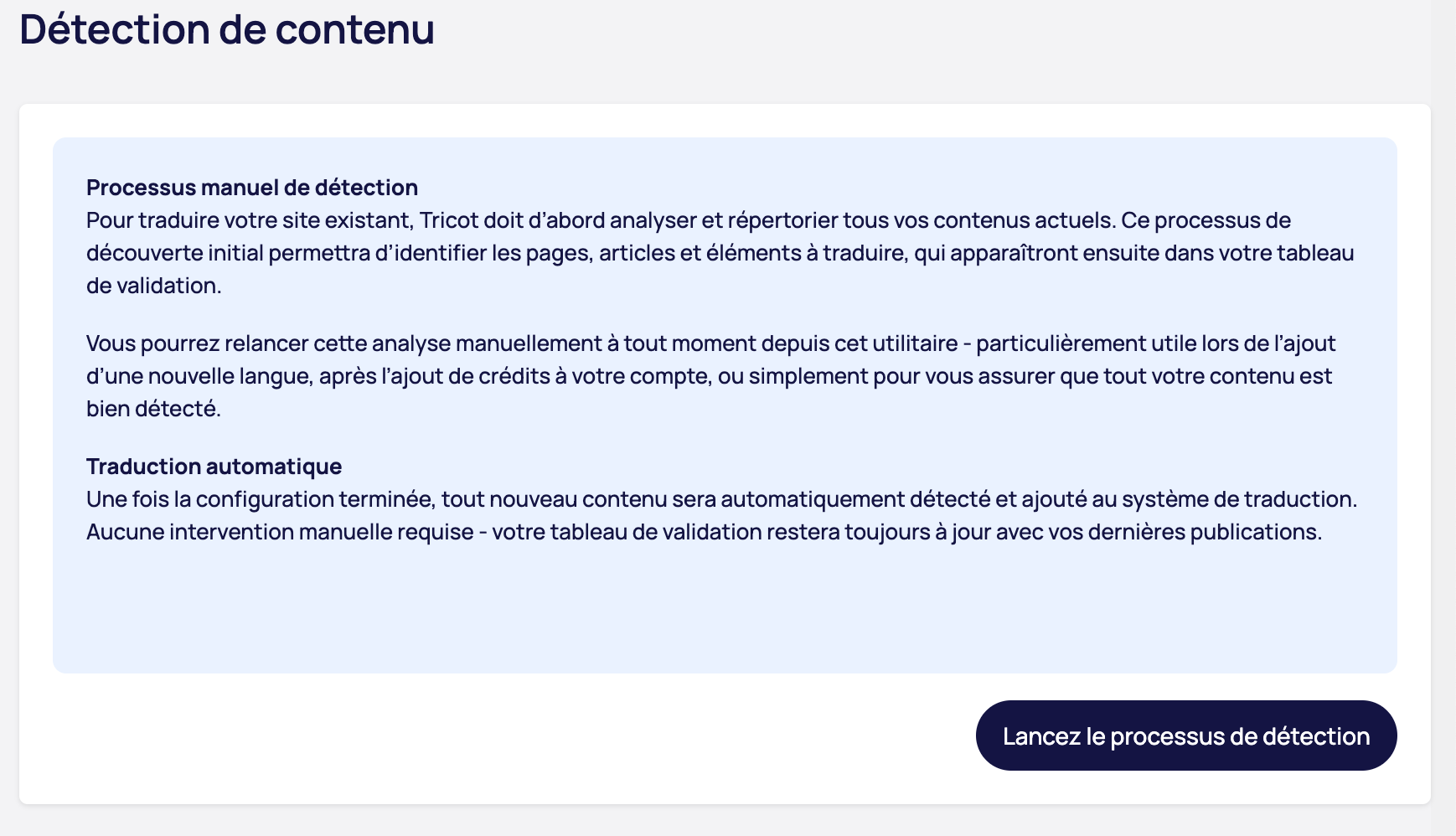 Interface de détection et traduction automatique de contenu