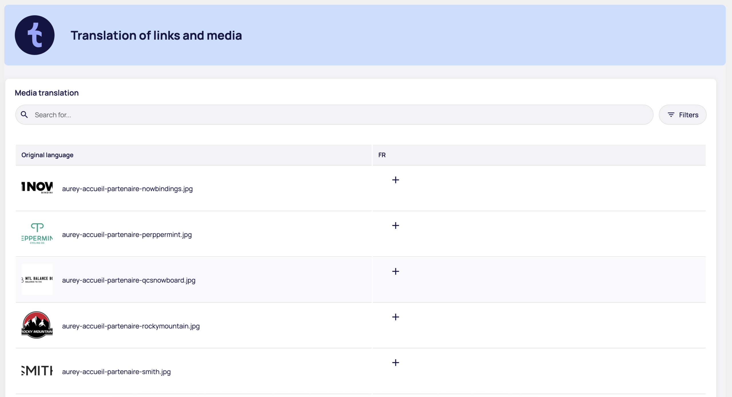 Interfaz de traducción para medios asociados