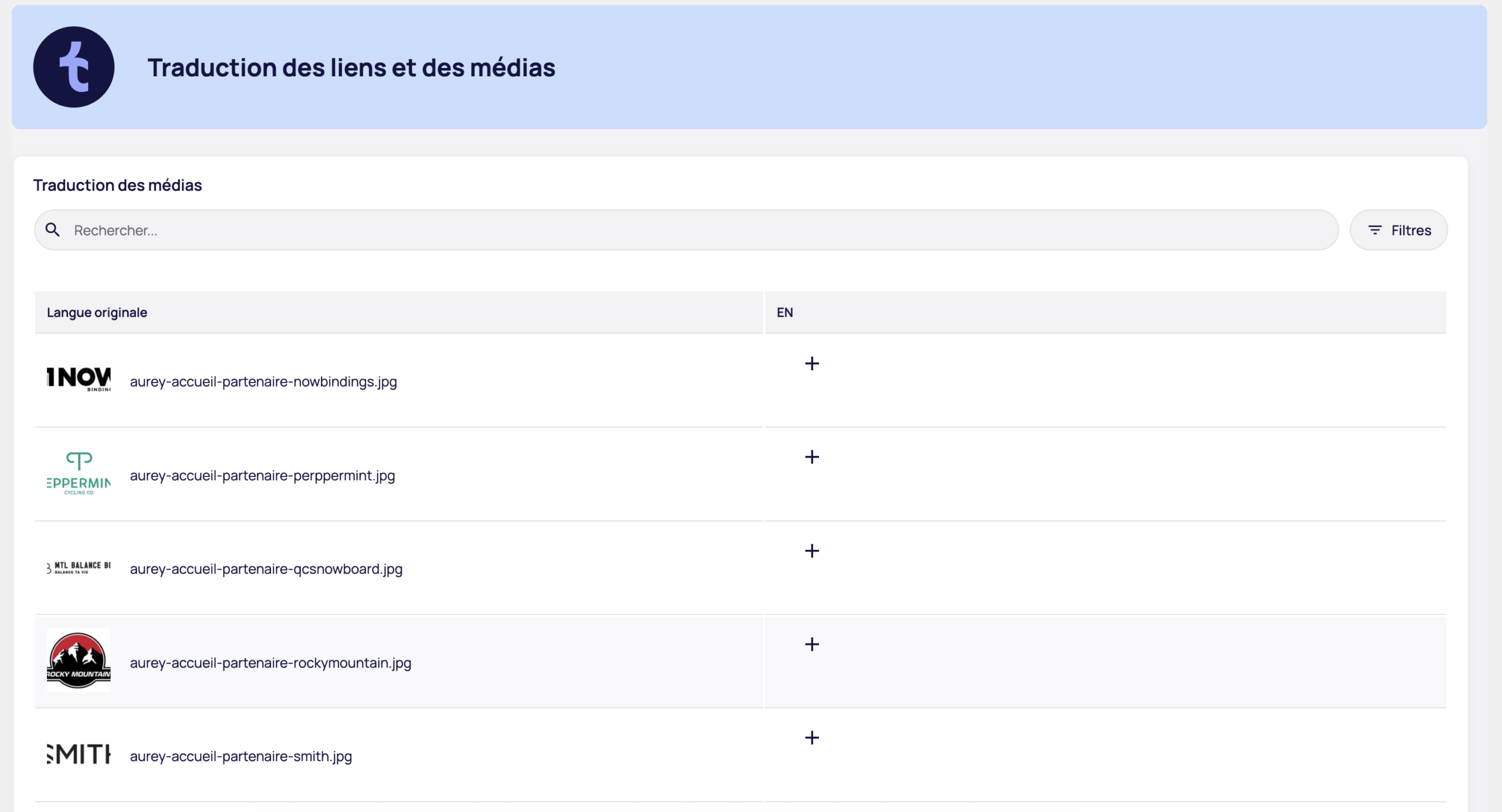 Interface de traduction de médias partenaires